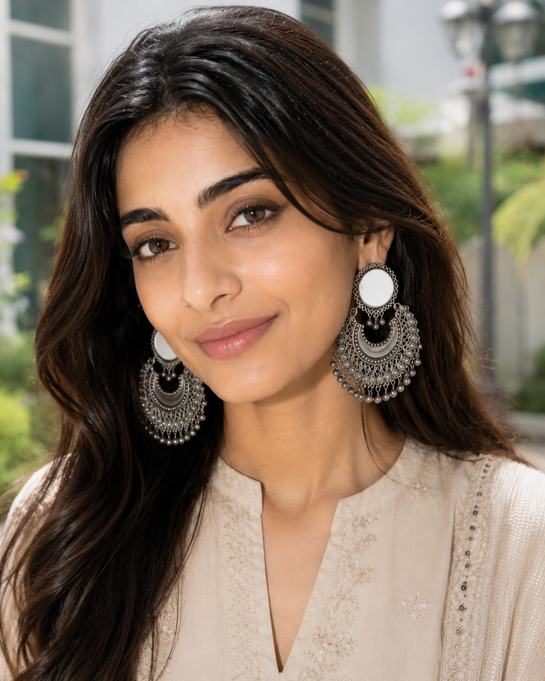 Silver Mirror Chandbalis