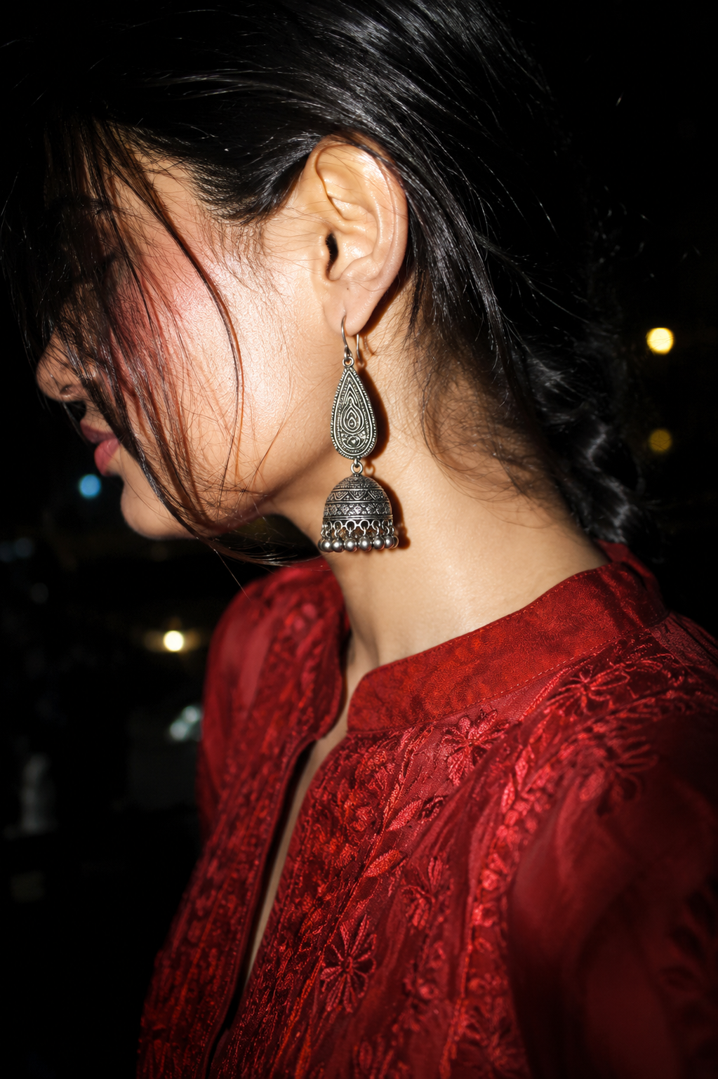 Silver Moonstone Jhumkas