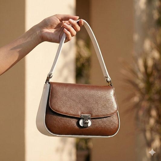Classic Two-Tone Flap Shoulder Bag - Chocolate & Cream