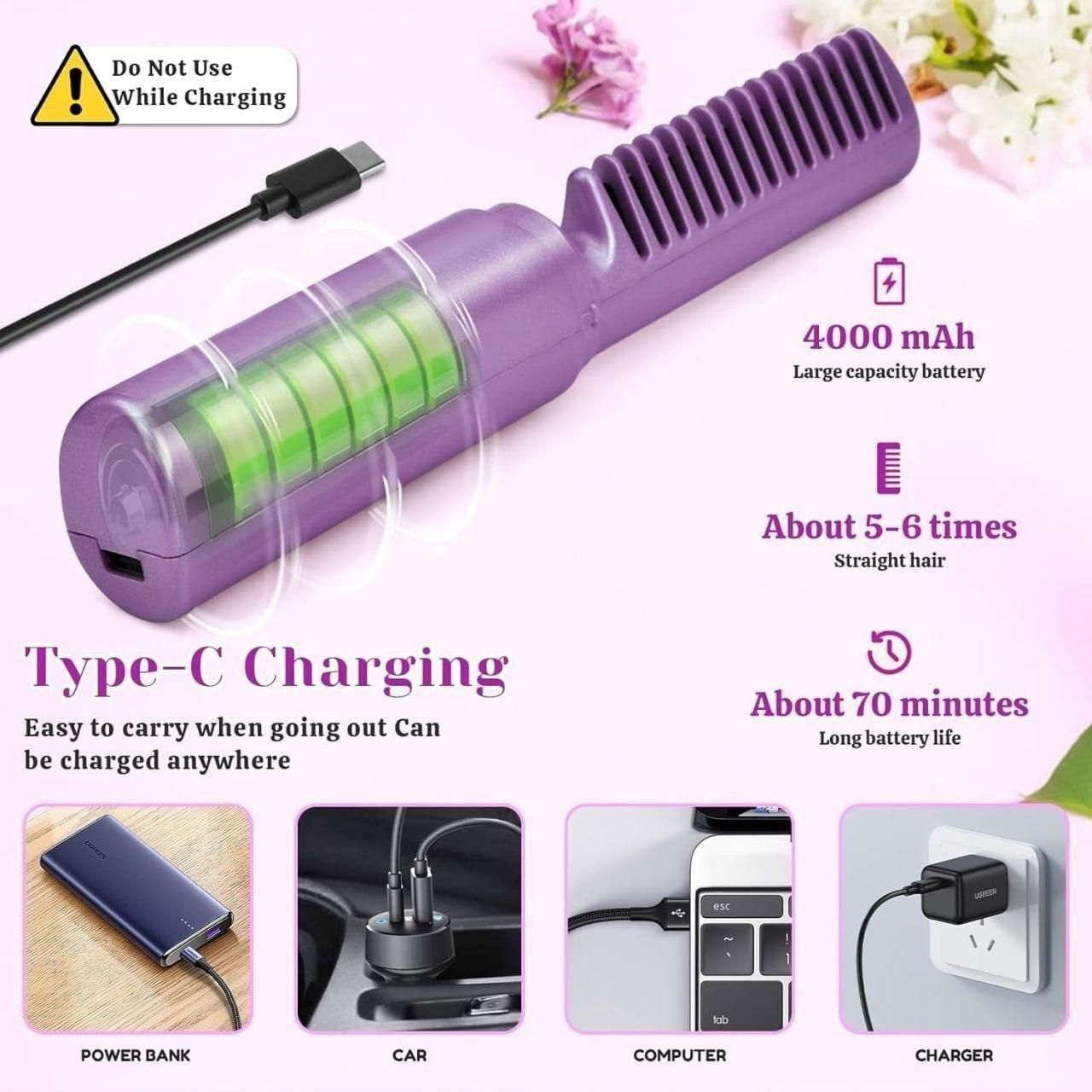 Mini Rechargeable Hair Styling Comb – Sleek & Frizz-Free Hair