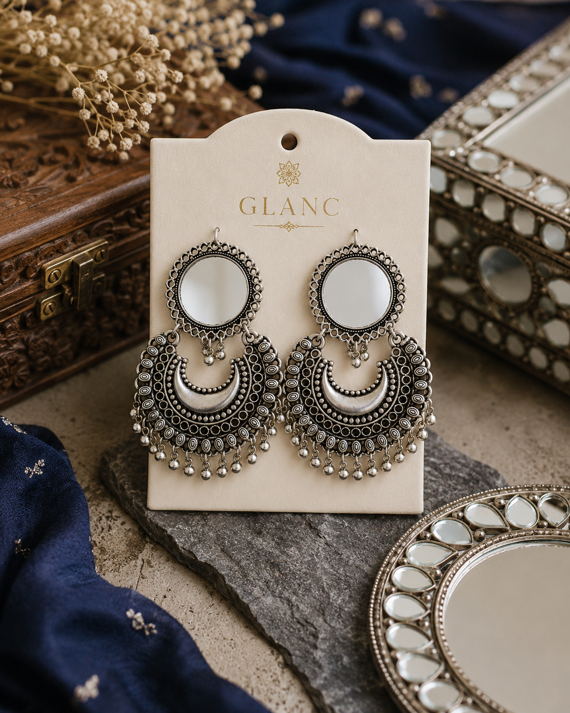 Silver Mirror Chandbalis