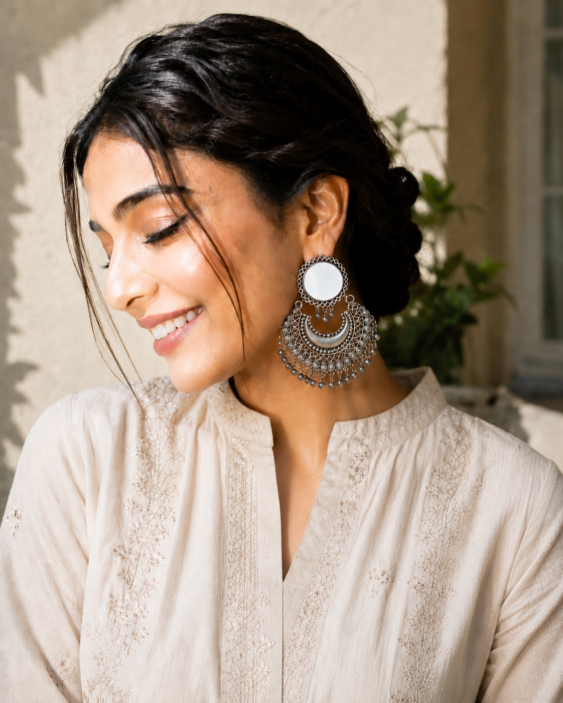 Silver Mirror Chandbalis
