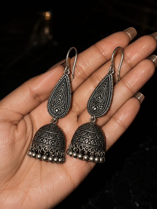 Silver Moonstone Jhumkas