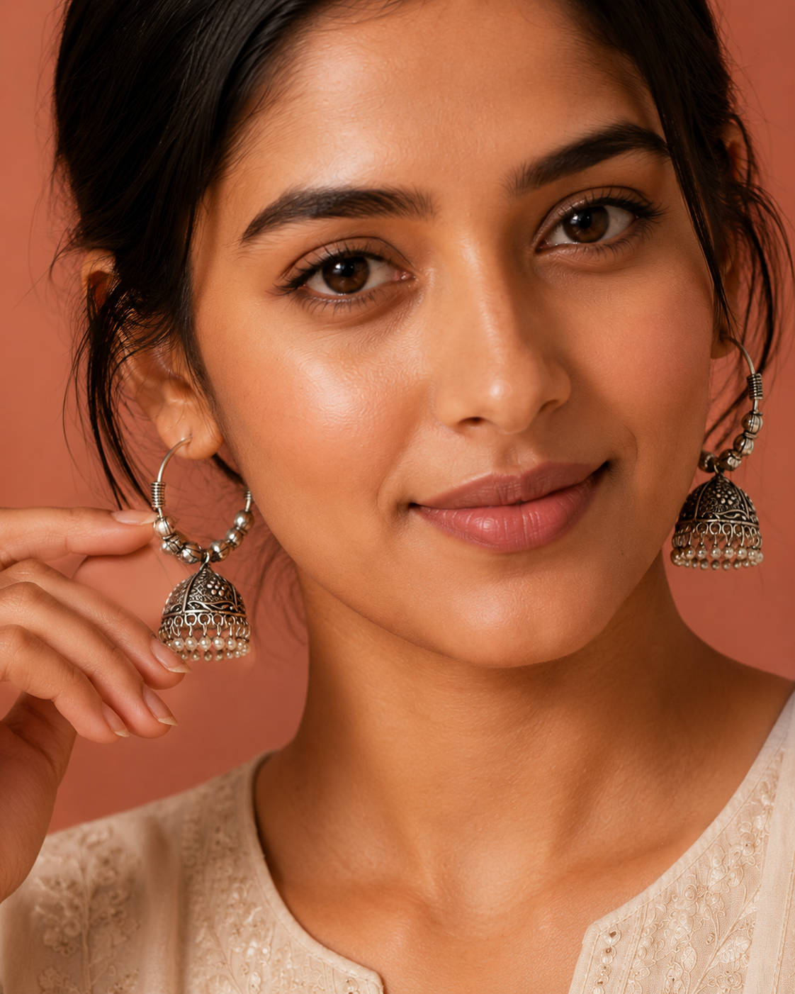 Silver Temple Jhumkas