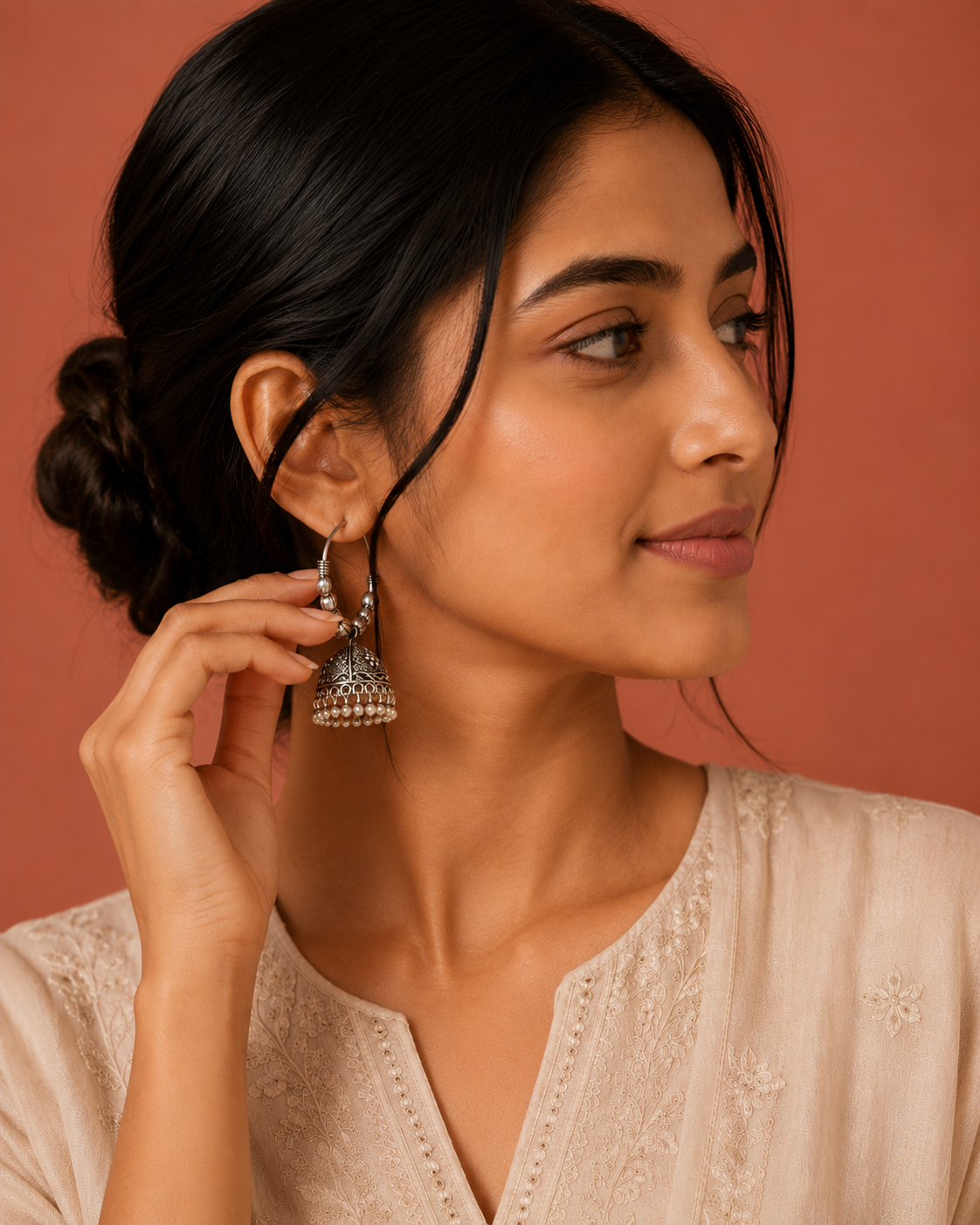 Silver Temple Jhumkas