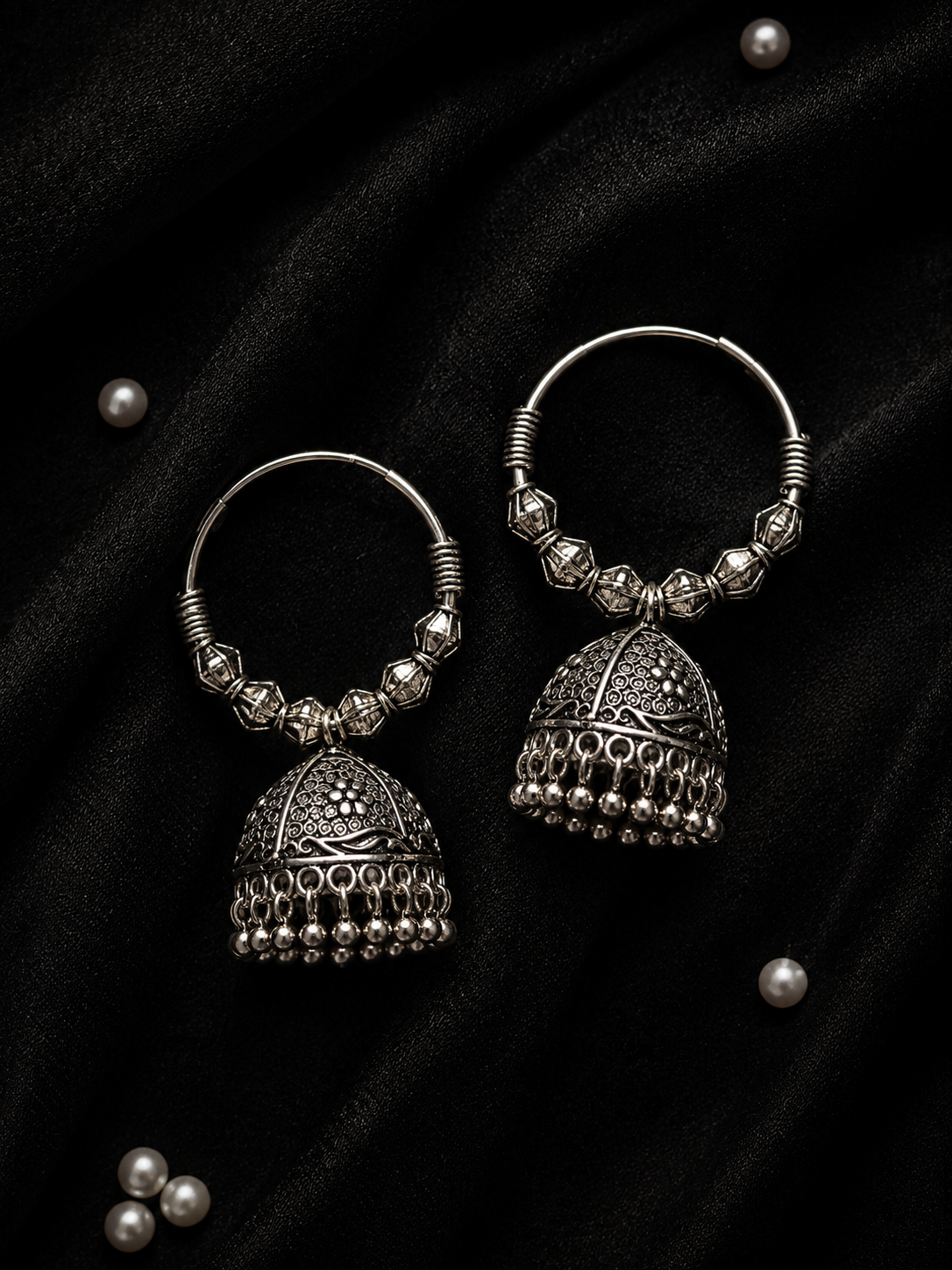 Silver Temple Jhumkas