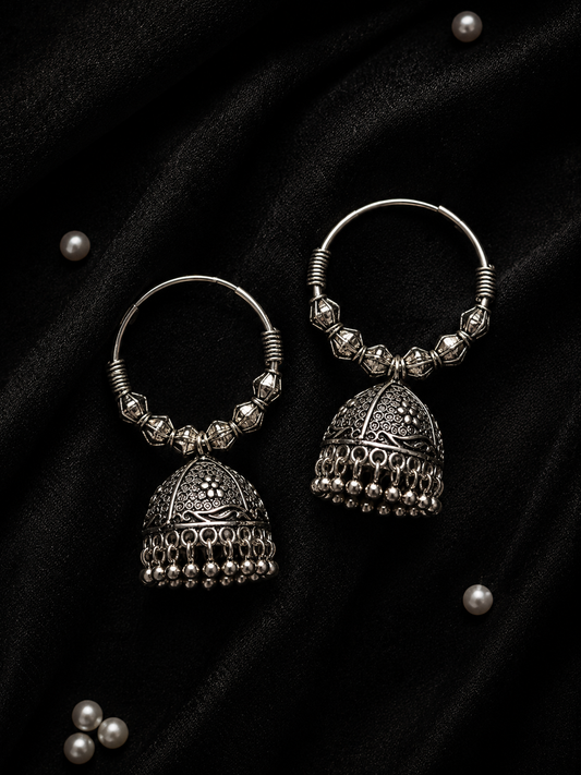 Silver Temple Jhumkas