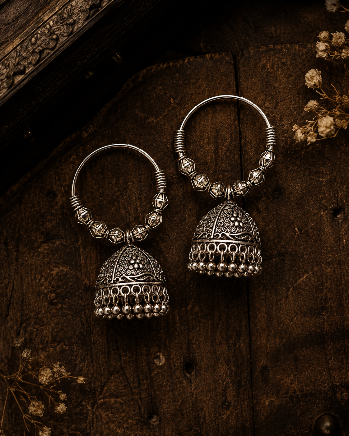 Silver Temple Jhumkas