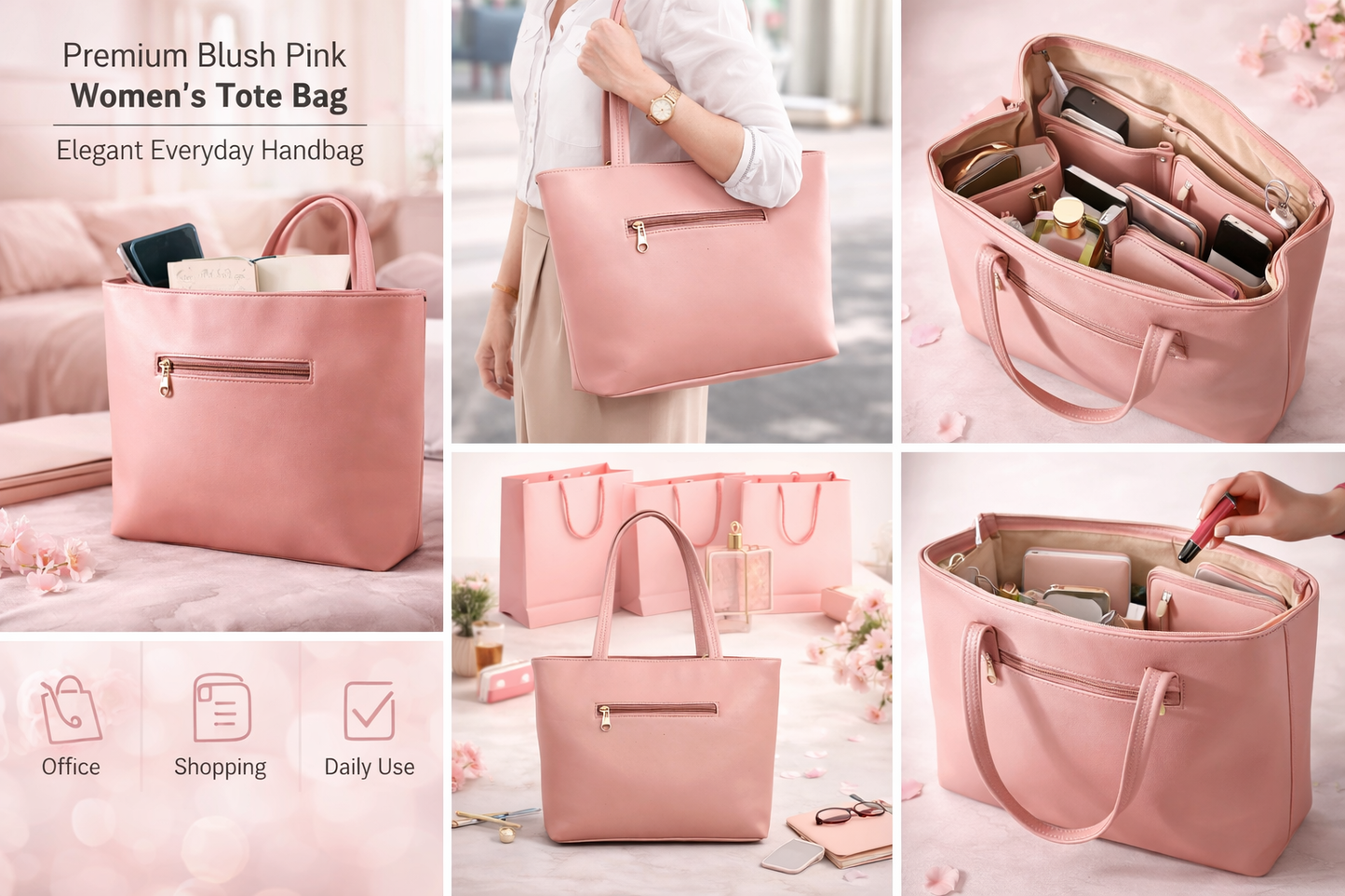 Blush Pink Women’s Tote Bag – Elegant Everyday Handbag